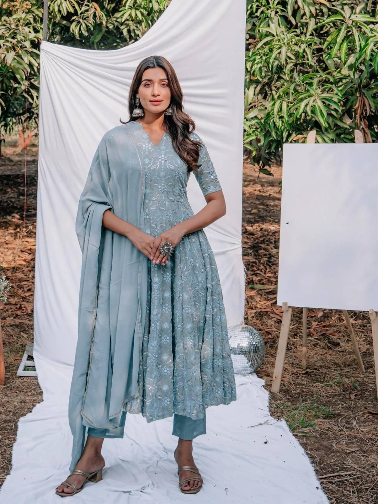 Sitaram Designer Georgette Embroidered Kurti With Pants Women's Stitched Salwar Suit - Turquoise ( Pack of 1 )     			Sitaram Designer Georgette Embroidered Kurti With Pants Women's Stitched Salwar Suit - Turquoise ( Pack of 1 )