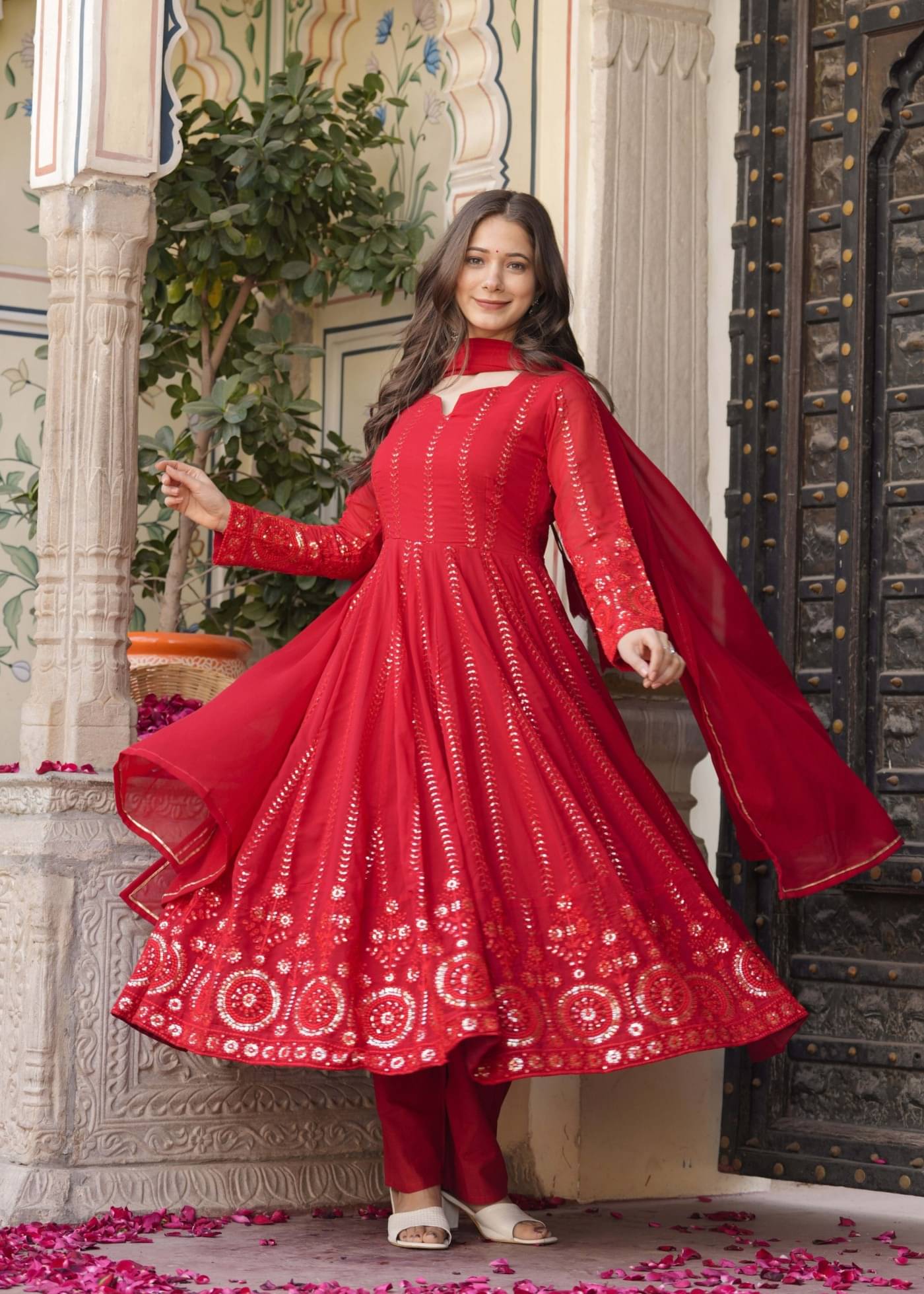 Sitaram Designer Georgette Embroidered Kurti With Pants Women's Stitched Salwar Suit - Red ( Pack of 1 ) Sitaram Designer Georgette Embroidered Kurti With Pants Women's Stitched Salwar Suit - Red ( Pack of 1 )