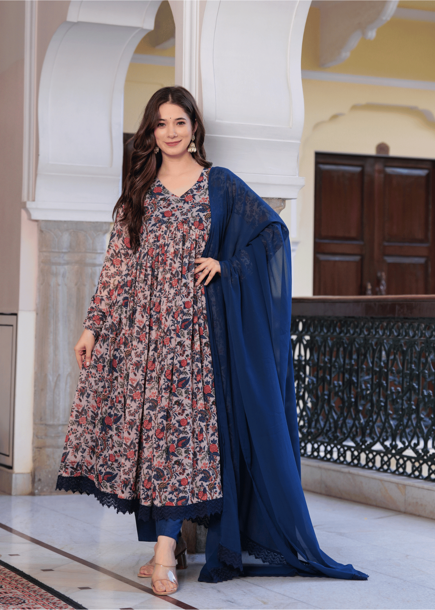     			Sitaram Designer Georgette Printed Kurti With Pants Women's Stitched Salwar Suit - Teal ( Pack of 1 )