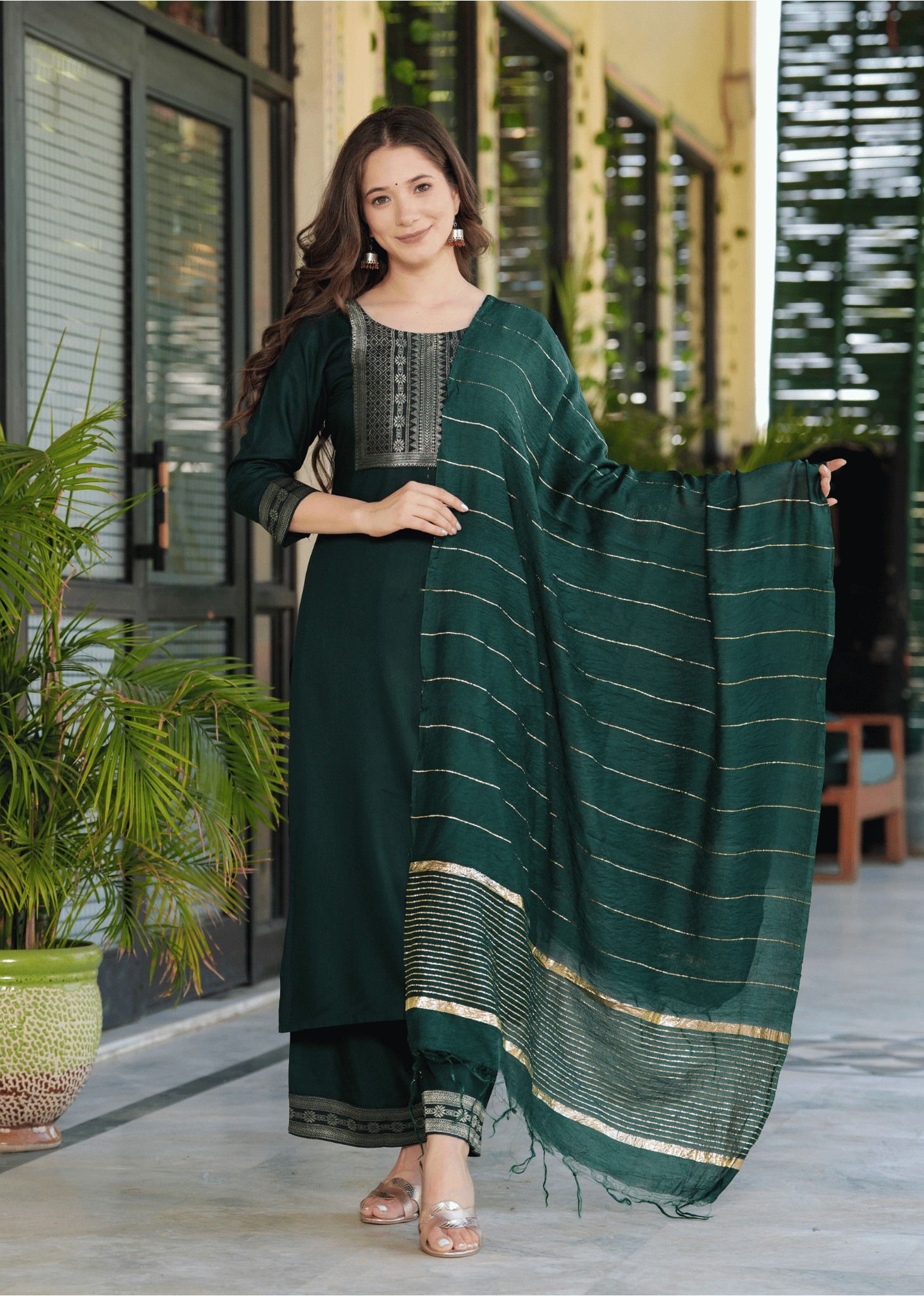Sitaram Designer Rayon Self Design Kurti With Palazzo Women's Stitched Salwar Suit - Green ( Pack of 1 ) Sitaram Designer Rayon Self Design Kurti With Palazzo Women's Stitched Salwar Suit - Green ( Pack of 1 )