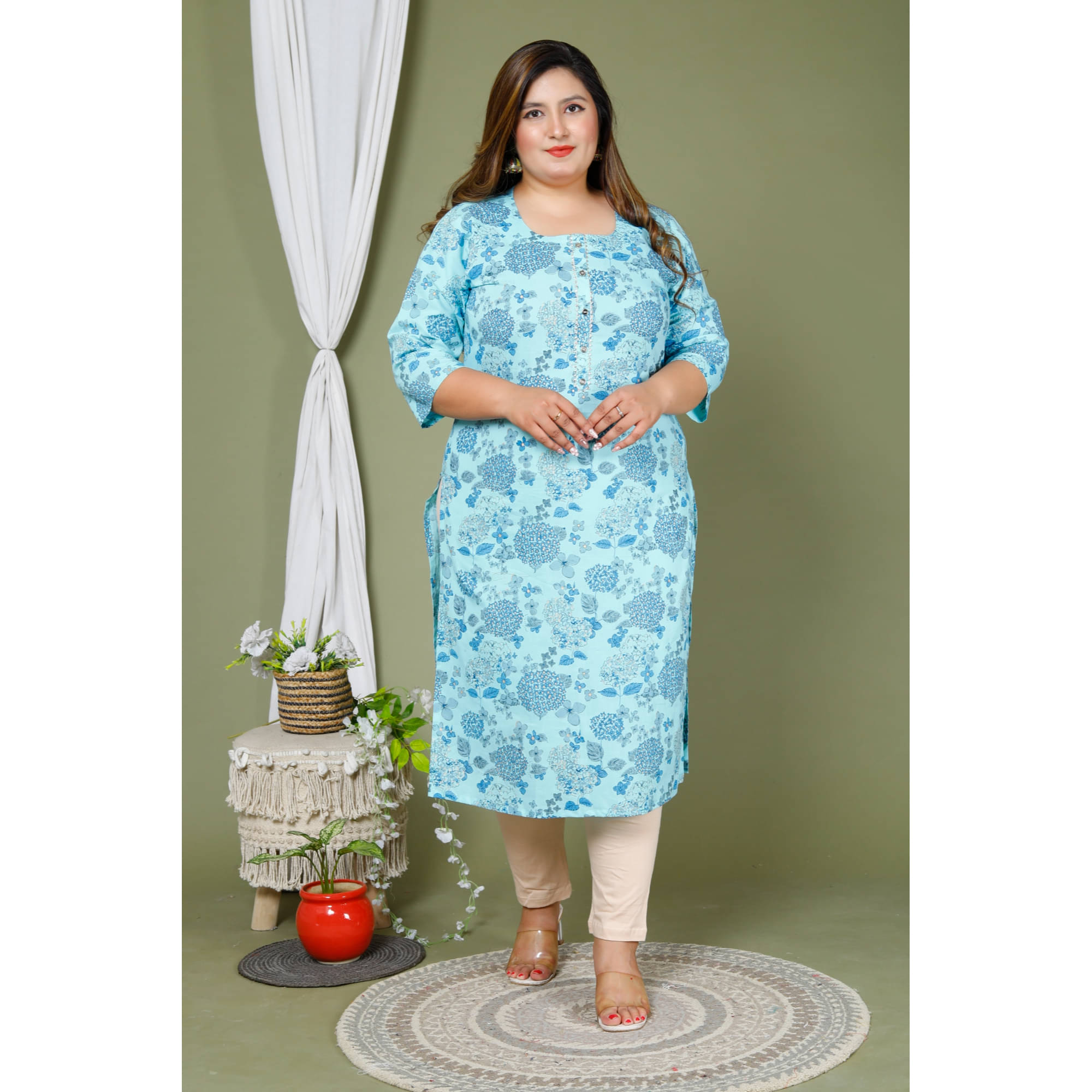 Swasti Pack of 1 Cotton Printed Straight Women's Kurti - ( Blue ) Swasti Pack of 1 Cotton Printed Straight Women's Kurti - ( Blue )