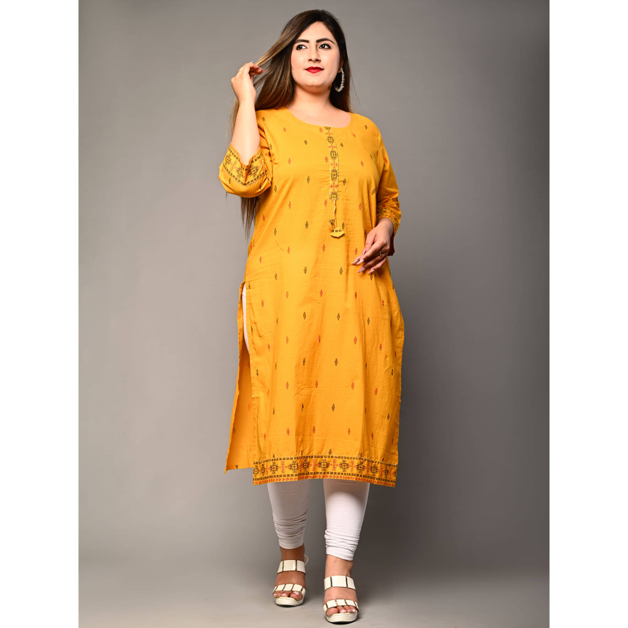     			Swasti Pack of 1 Cotton Printed Straight Women's Kurti - ( Yellow )