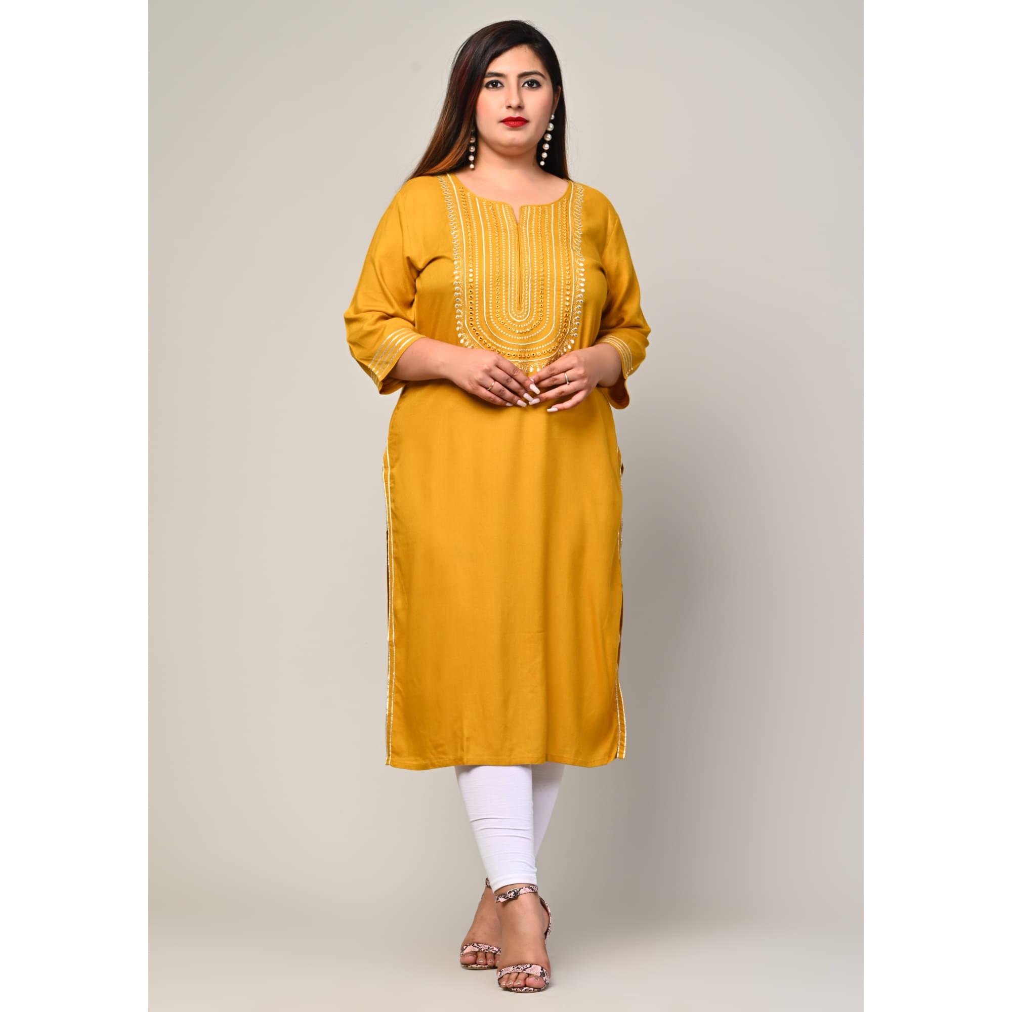     			Swasti Pack of 1 Cotton Printed Straight Women's Kurti - ( Yellow )