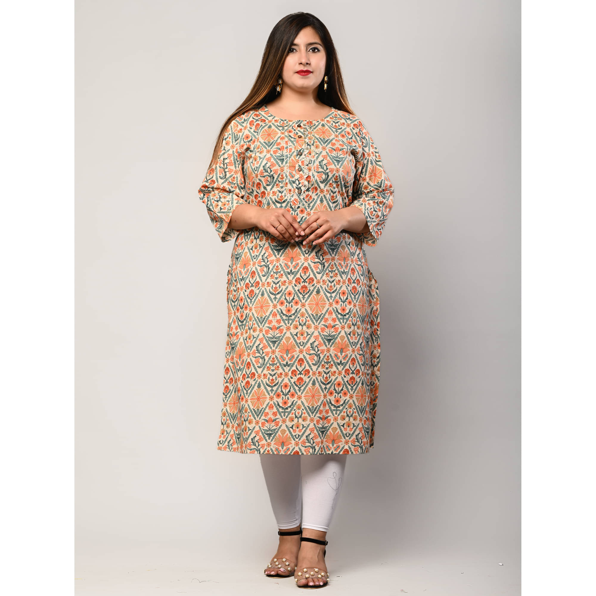 Swasti Pack of 1 Cotton Printed Straight Women's Kurti - ( Beige ) Swasti Pack of 1 Cotton Printed Straight Women's Kurti - ( Beige )