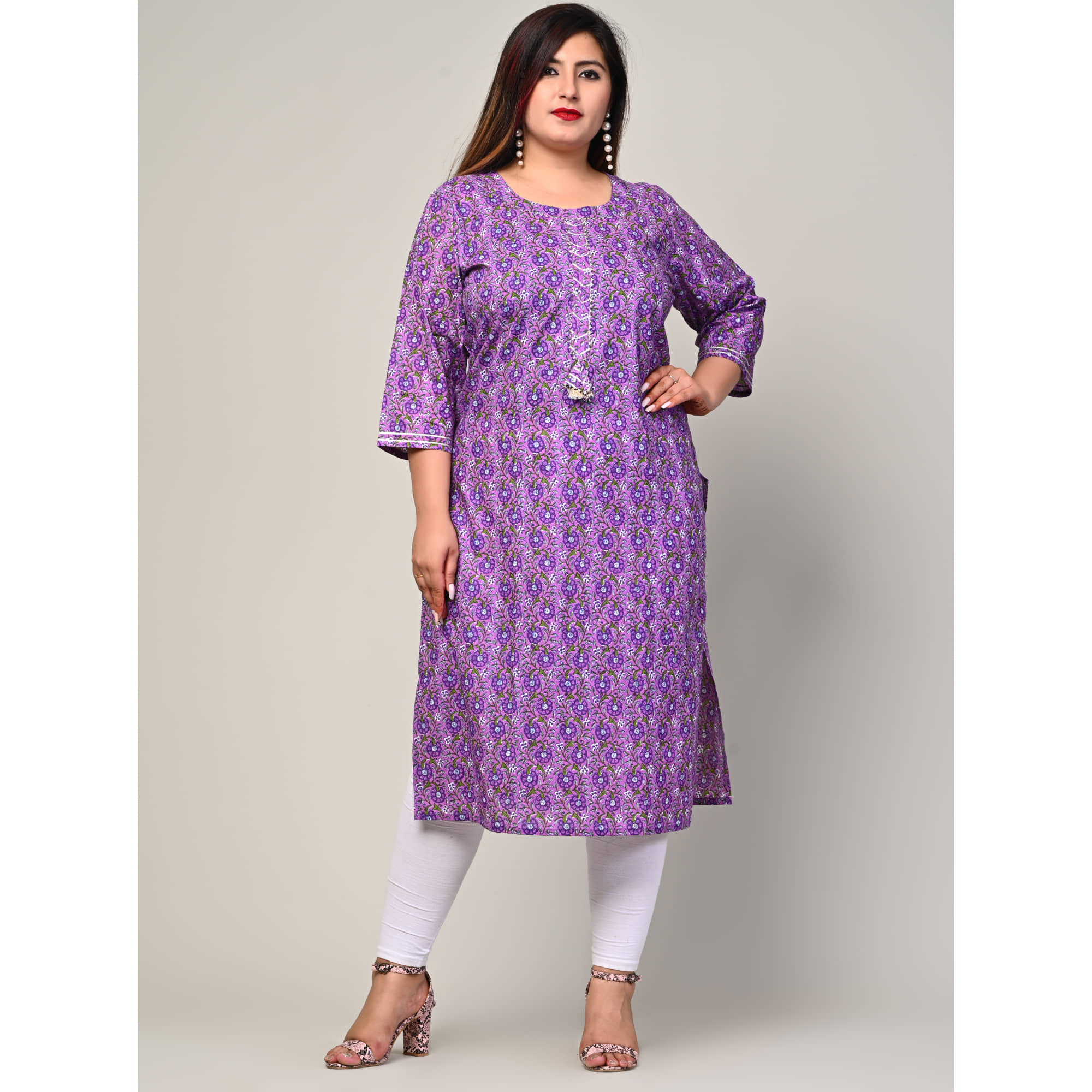 Swasti Pack of 1 Cotton Printed Straight Women's Kurti - ( Purple ) - Kurtis, Tunics | Buy online on ZillyBuy