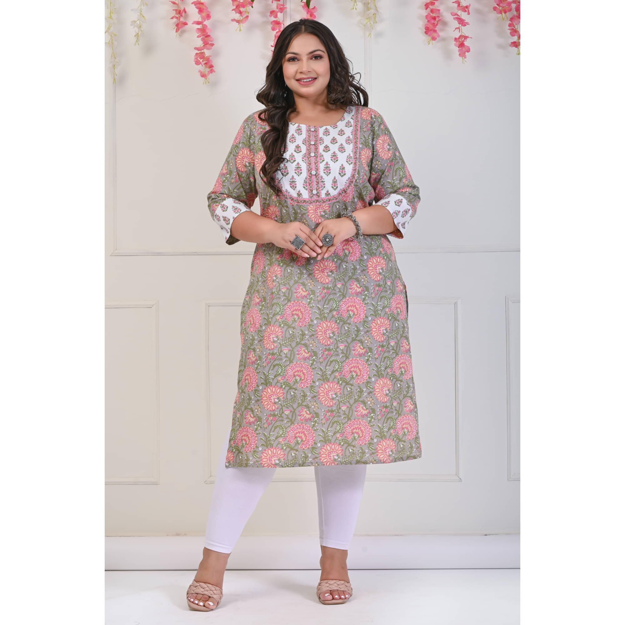     			Swasti Pack of 1 Cotton Printed Straight Women's Kurti - ( Grey )