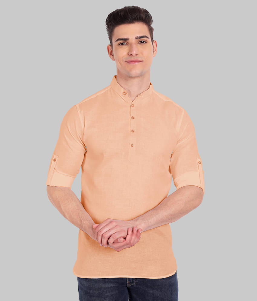     			Vida Loca Linen Slim Fit Solids Rollup Sleeves Men's Casual Shirt - Light Orange ( Pack of 1 )