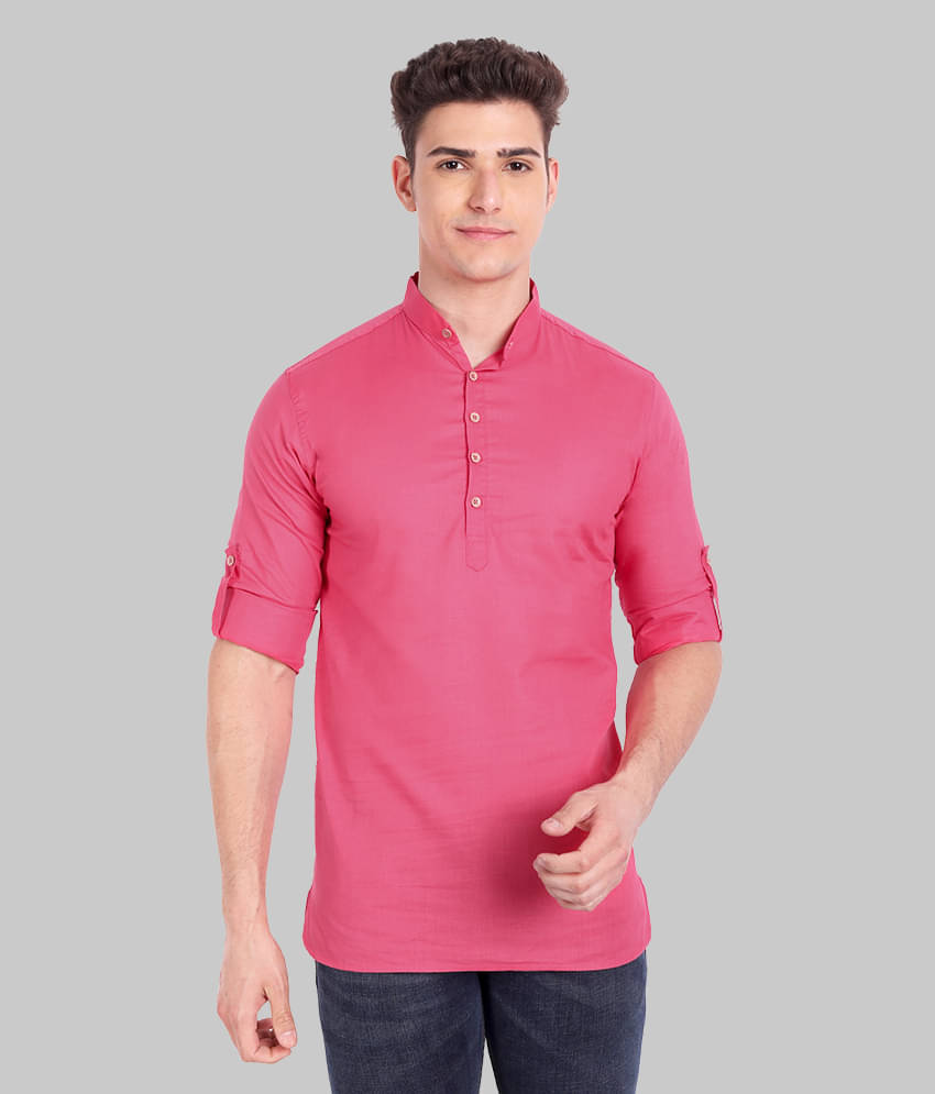 Vida Loca Linen Slim Fit Solids Rollup Sleeves Men's Casual Shirt - Dark Pink ( Pack of 1 ) Vida Loca Linen Slim Fit Solids Rollup Sleeves Men's Casual Shirt - Dark Pink ( Pack of 1 )