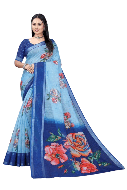 mahalaxmi fab Linen Printed Saree With Unstitched Blouse Piece ( Light Blue ) mahalaxmi fab Linen Printed Saree With Unstitched Blouse Piece ( Light Blue )