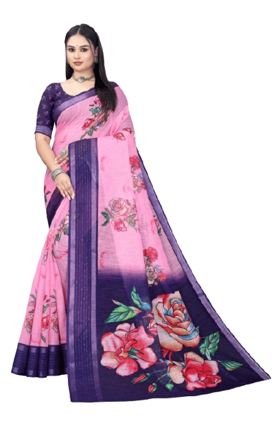 mahalaxmi fab Linen Printed Saree With Unstitched Blouse Piece ( Pink )     			mahalaxmi fab Linen Printed Saree With Unstitched Blouse Piece ( Pink )