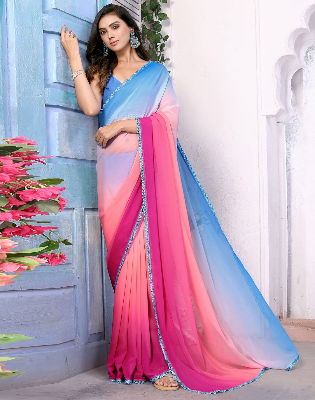     			supalee Tex Georgette Dyed Saree With Unstitched Blouse Piece ( Multicolor )