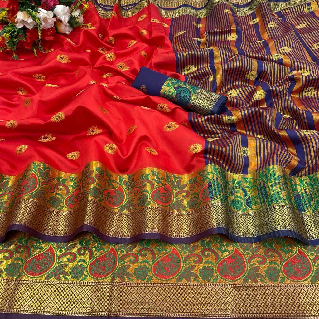     			supalee Tex Cotton Silk Woven Saree With Unstitched Blouse Piece ( Red )