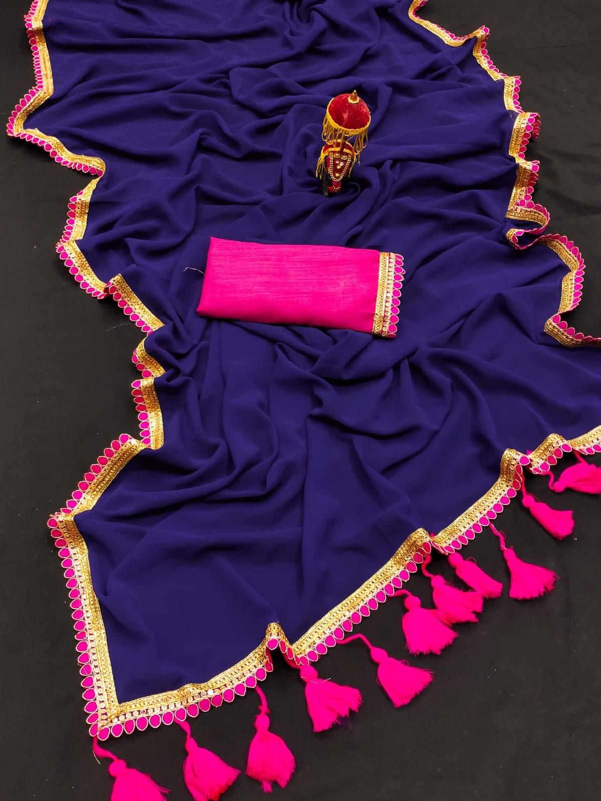 supalee Tex Georgette Solid Saree With Unstitched Blouse Piece ( Blue ) supalee Tex Georgette Solid Saree With Unstitched Blouse Piece ( Blue )