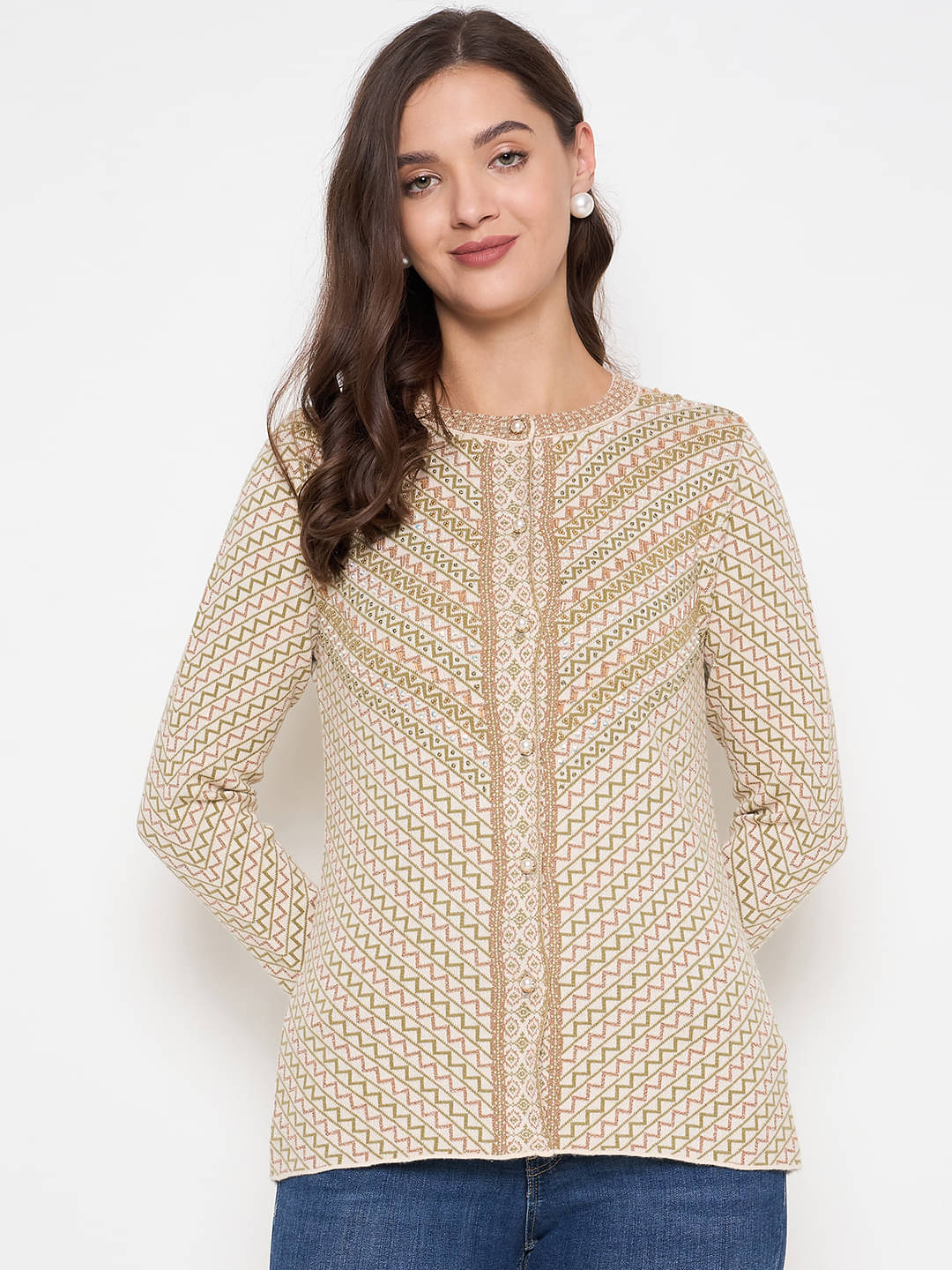 zigo Acro Wool Round Neck Women's Buttoned Cardigans - Green (Pack of 1) zigo Acro Wool Round Neck Women's Buttoned Cardigans - Green (Pack of 1)