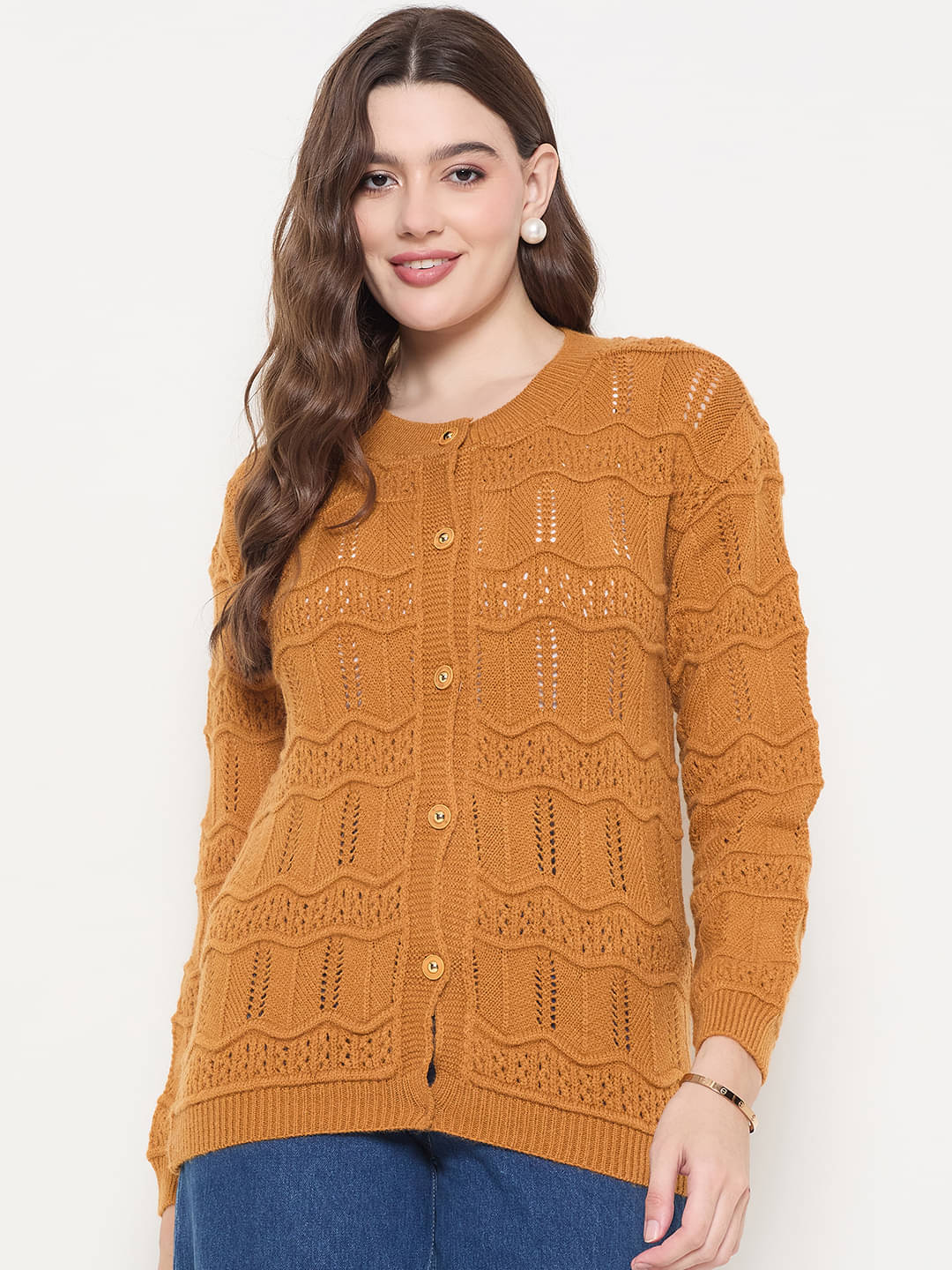 zigo Acro Wool Round Neck Women's Buttoned Cardigans - Yellow (Pack of 1) zigo Acro Wool Round Neck Women's Buttoned Cardigans - Yellow (Pack of 1)