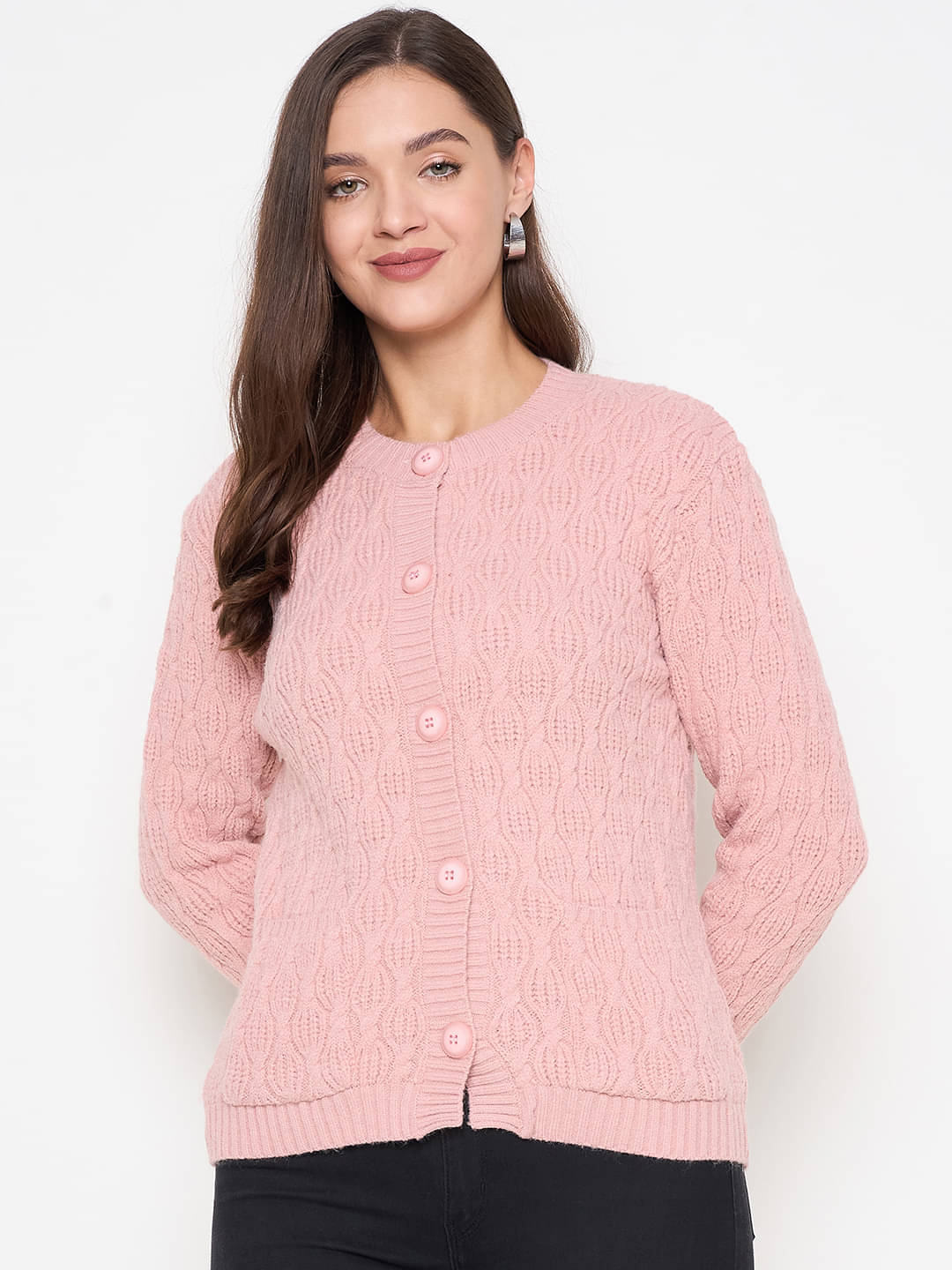 zigo Acro Wool Round Neck Women's Buttoned Cardigans - Peach (Pack of 1) zigo Acro Wool Round Neck Women's Buttoned Cardigans - Peach (Pack of 1)