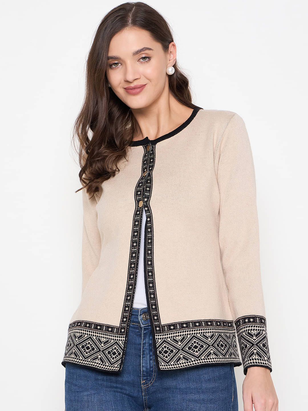 zigo Women Acro Wool Round Neck Cardigan ( Beige ) zigo Women Acro Wool Round Neck Cardigan ( Beige )