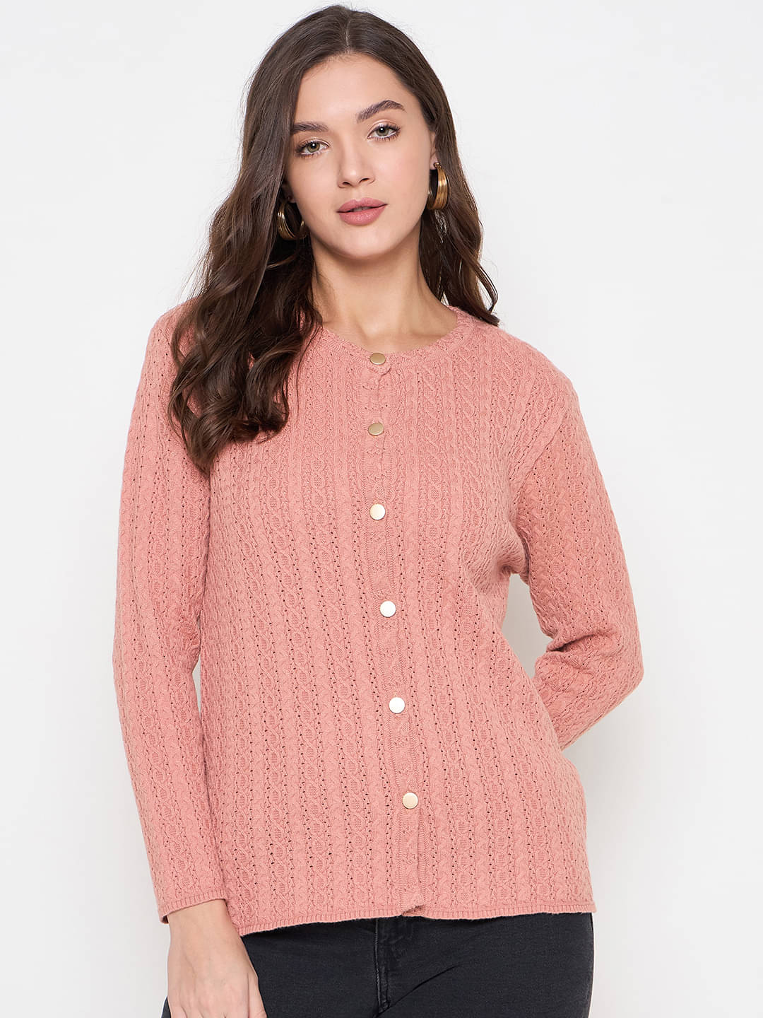     			zigo Acro Wool Round Neck Women's Buttoned Cardigans - Rust (Pack of 1)
