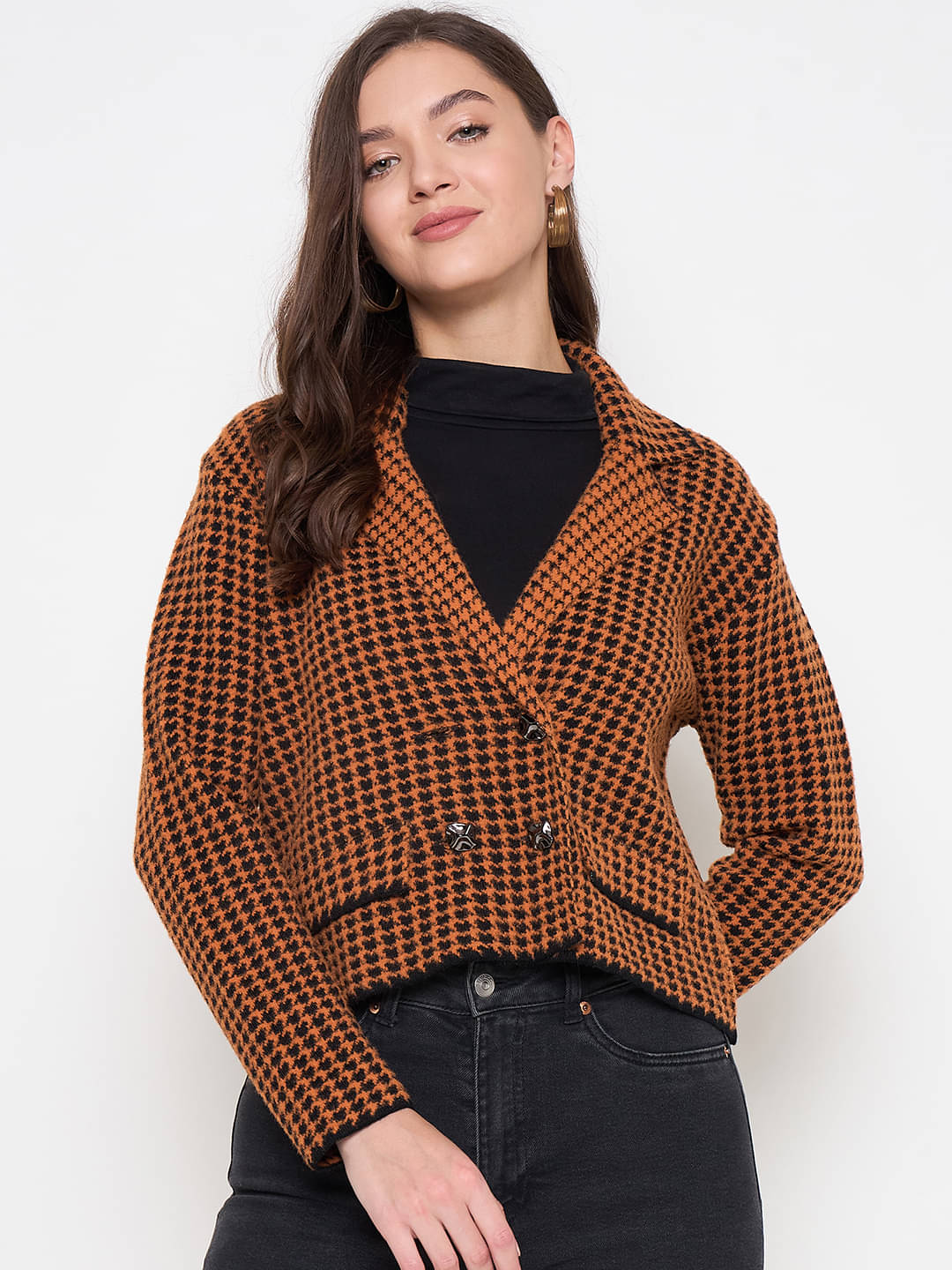 zigo Acro Wool Shawl Collar Women's Buttoned Cardigans - Rust (Pack of 1) zigo Acro Wool Shawl Collar Women's Buttoned Cardigans - Rust (Pack of 1)