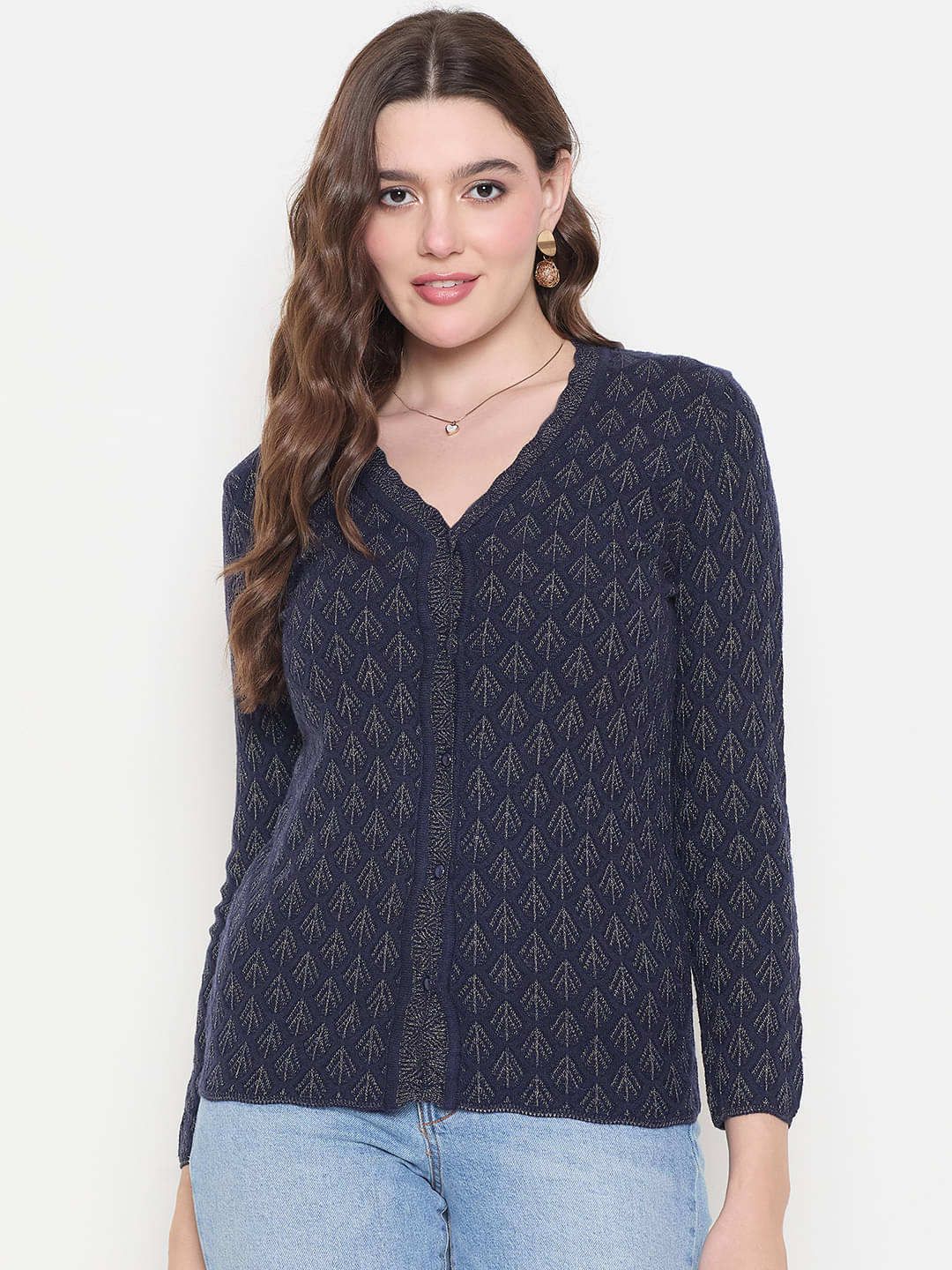 zigo Acro Wool V Neck Women's Buttoned Cardigans - Navy (Pack of 1) zigo Acro Wool V Neck Women's Buttoned Cardigans - Navy (Pack of 1)