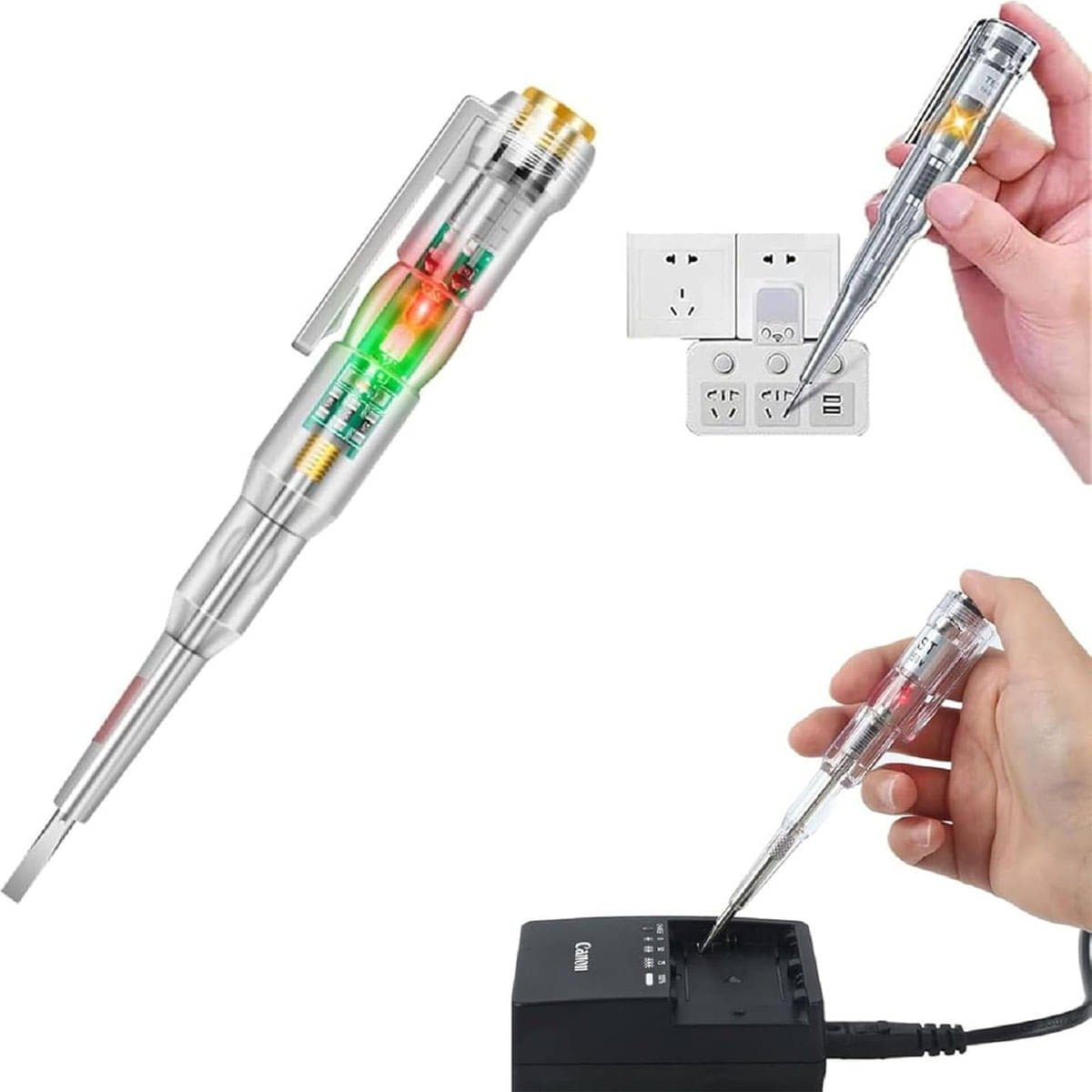     			GEEO High-Brightness Intelligent Voltage Tester Pen - Multi-function LED Test Pen with Screwdriver for Electric Power Testing, Voltage Tester Detector