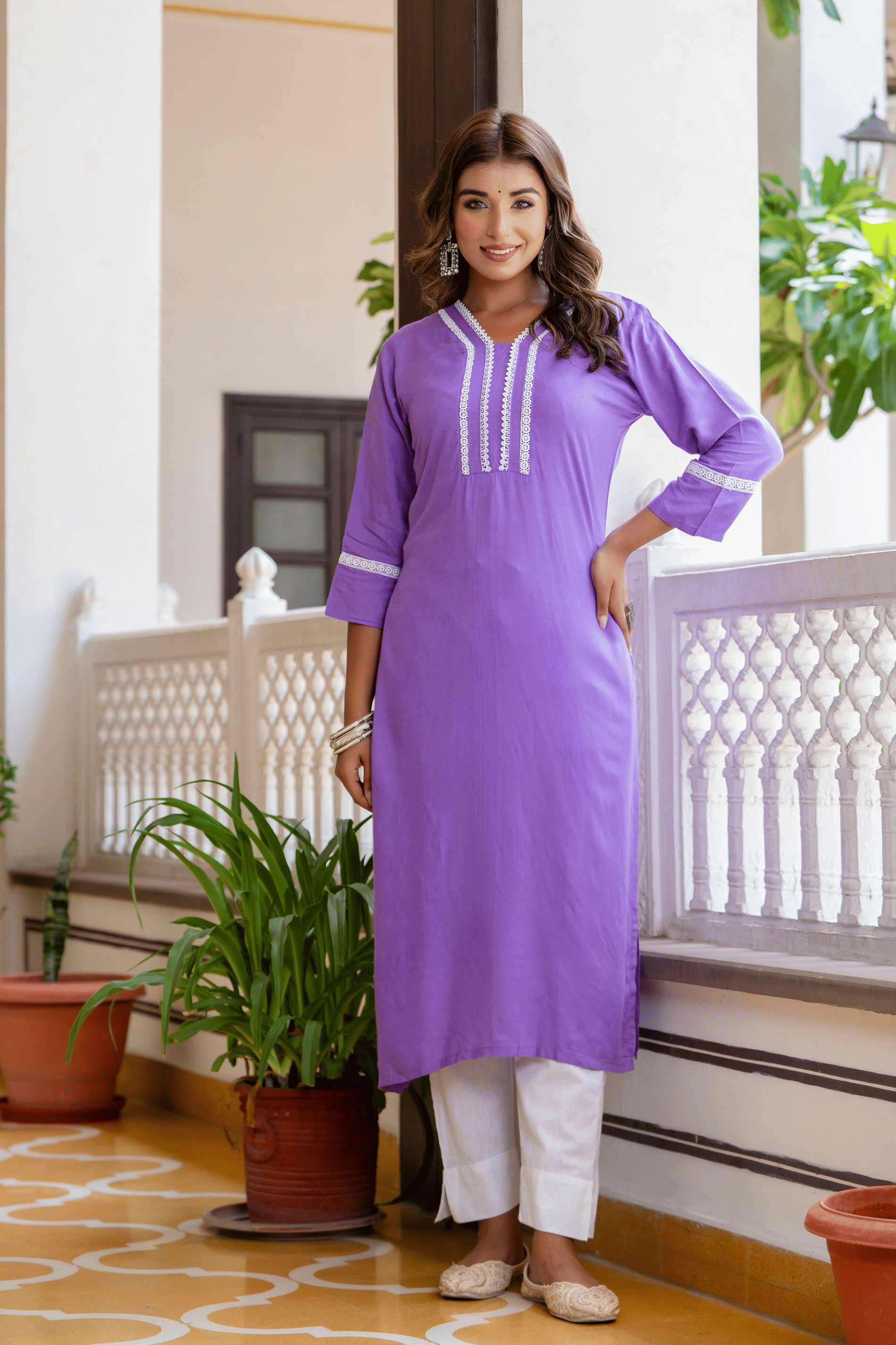 GOROLY Pack of 1 Rayon Embroidered Straight Women's Kurti - ( Lavender ) - Kurtis, Tunics | Buy online on ZillyBuy