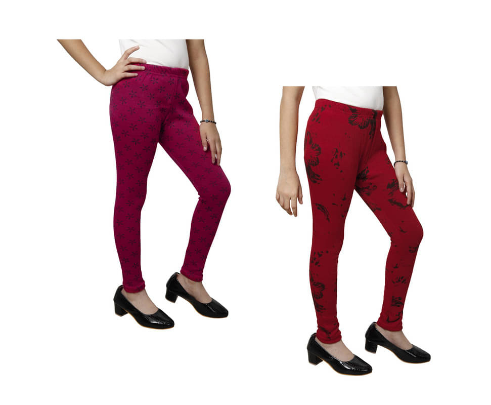     			IndiWeaves Pack of 2 Girls Woollen Leggings ( Multicolor )