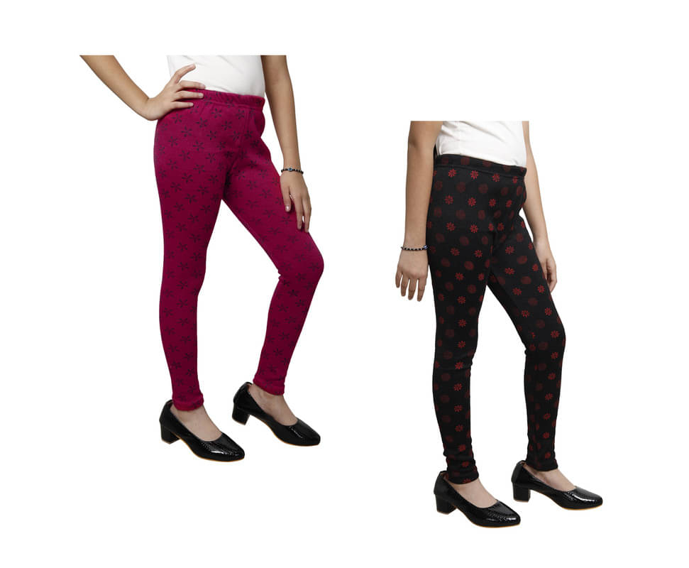     			IndiWeaves Pack of 2 Girls Woollen Leggings ( Multicolor )