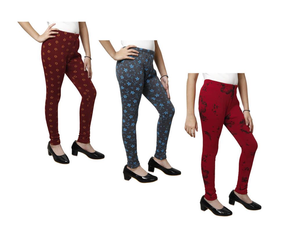     			IndiWeaves Pack of 3 Girls Woollen Leggings ( Multicolor )