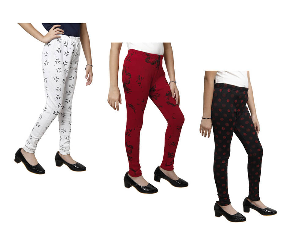     			IndiWeaves Pack of 3 Girls Woollen Leggings ( Multicolor )