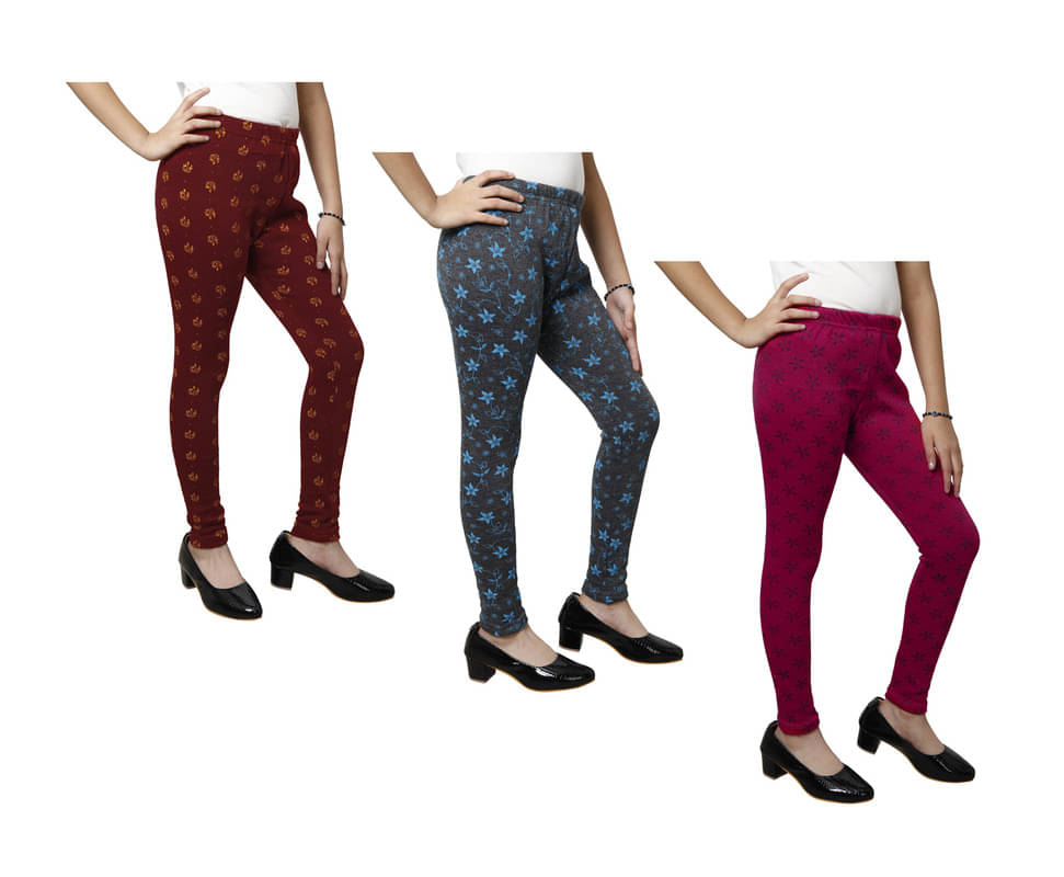     			IndiWeaves Pack of 3 Girls Woollen Leggings ( Multicolor )