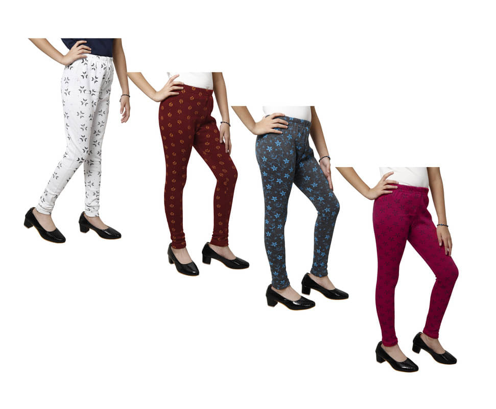     			IndiWeaves Pack of 4 Girls Woollen Leggings ( Multicolor )