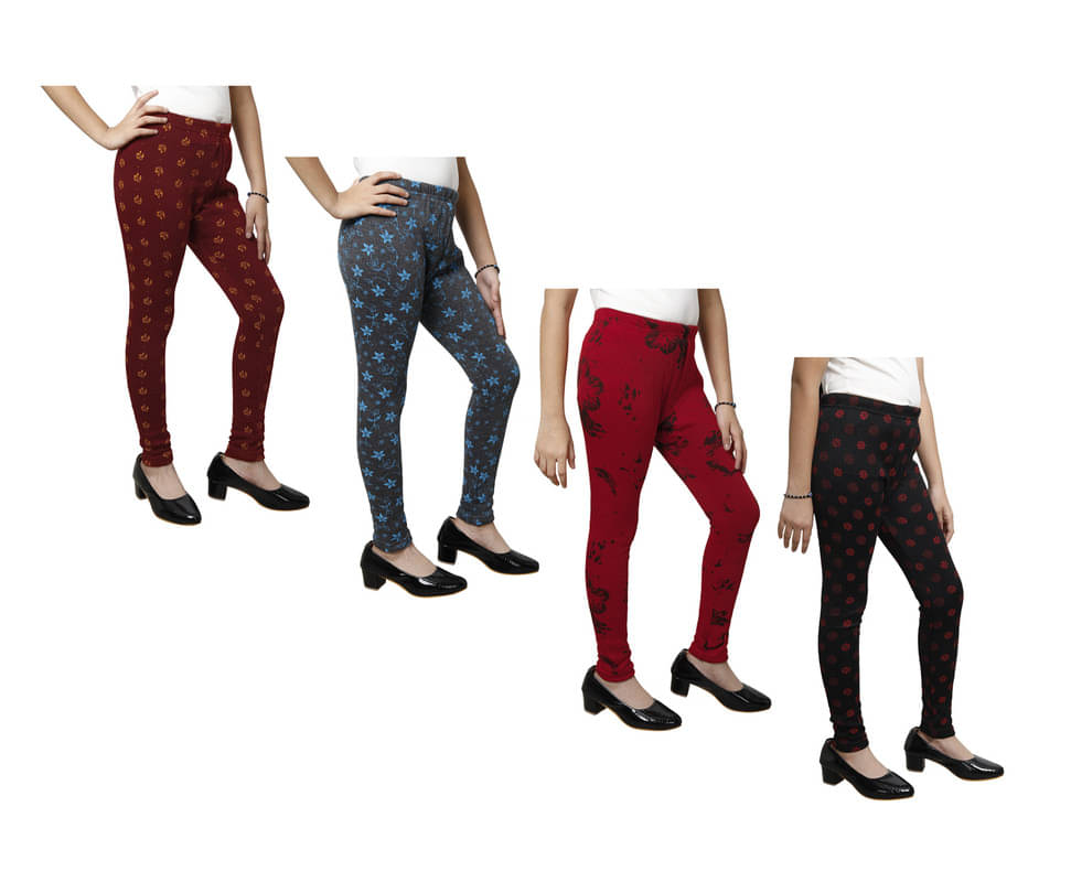     			IndiWeaves Pack of 4 Girls Woollen Leggings ( Multicolor )
