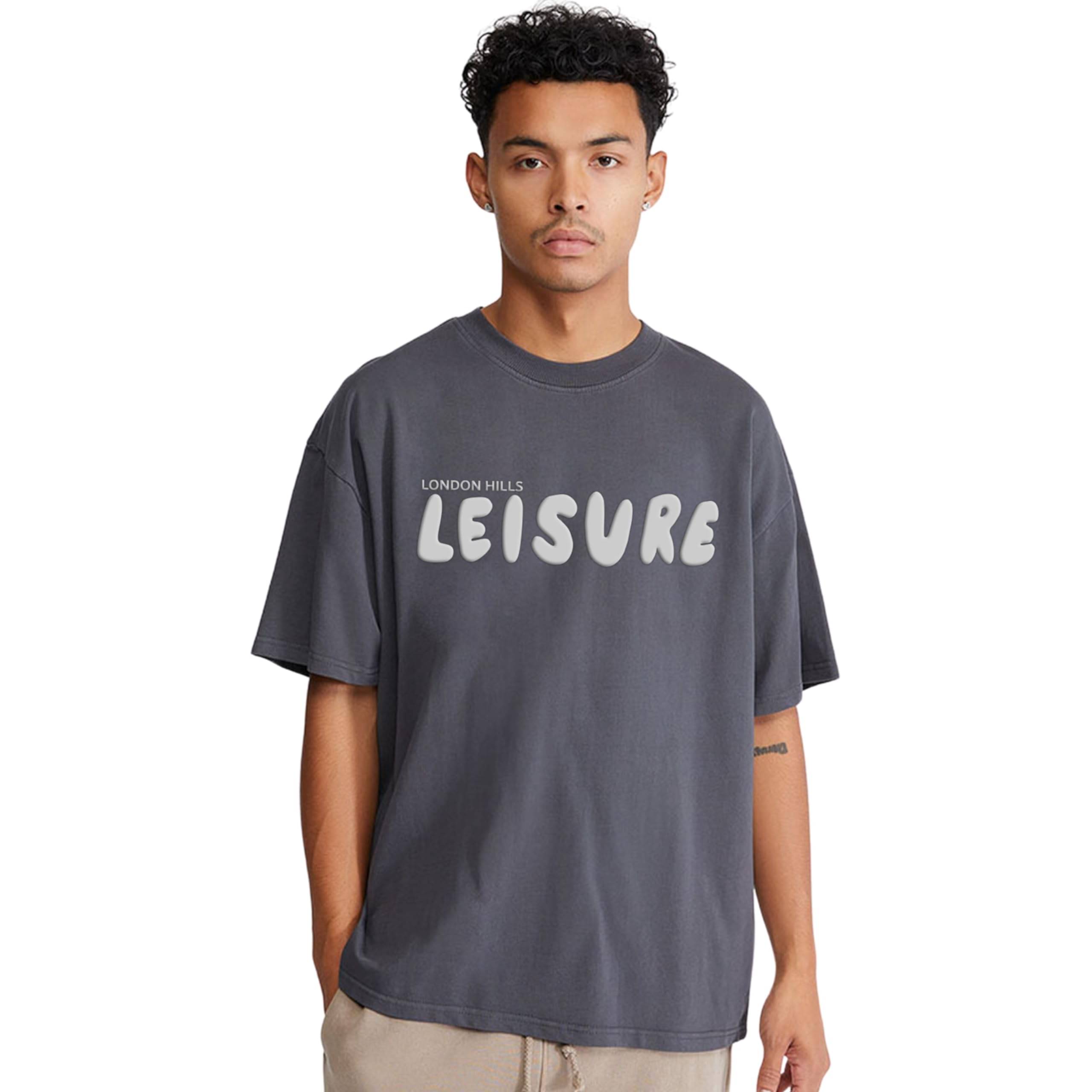     			LONDON HILLS Cotton Blend Oversized Fit Printed Half Sleeves Men's Round T-Shirt - Grey ( Pack of 1 )