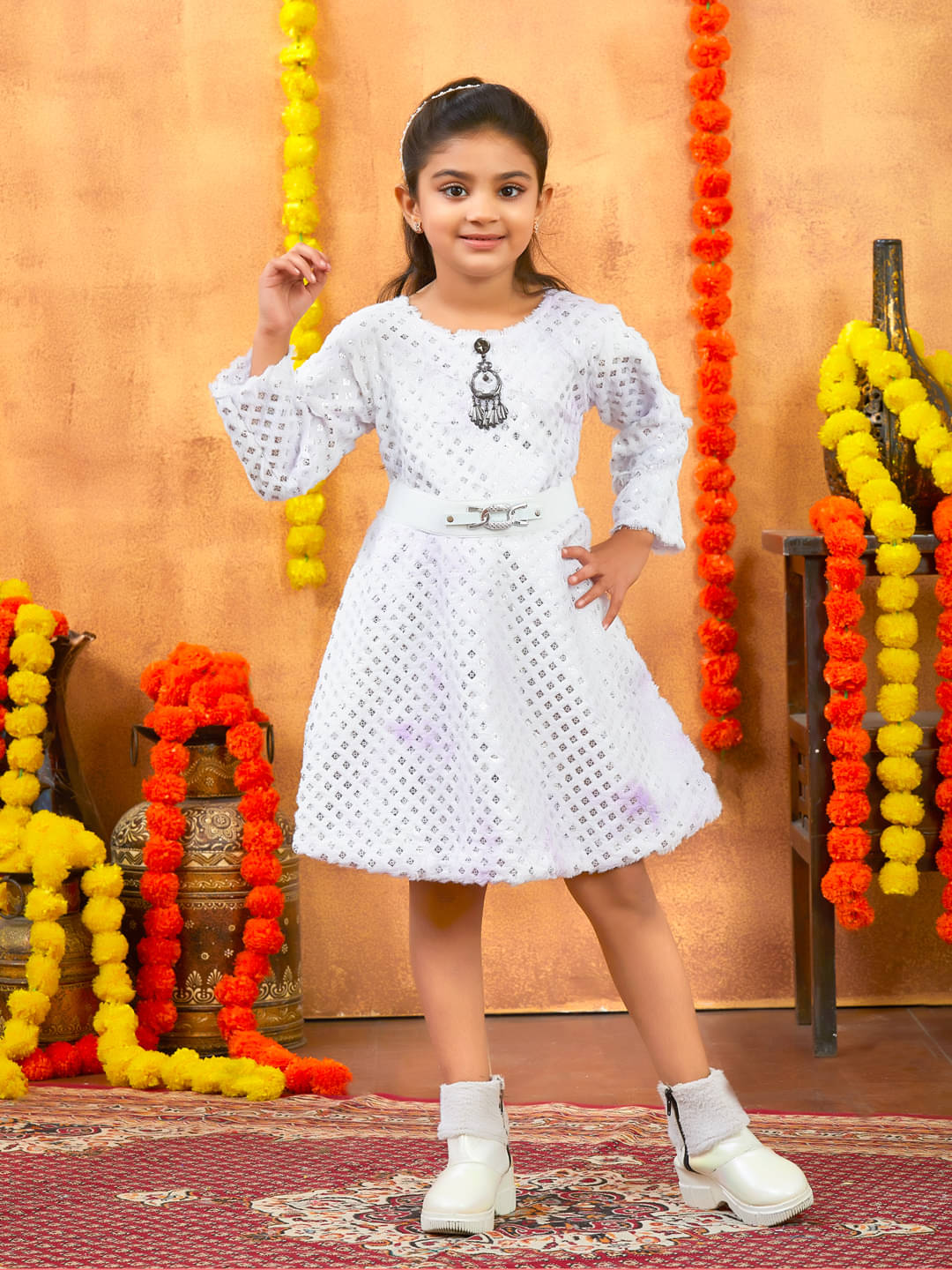     			Aarika Woollen Fit And Flare Dress For Girls ( Pack of 1 , Purple )
