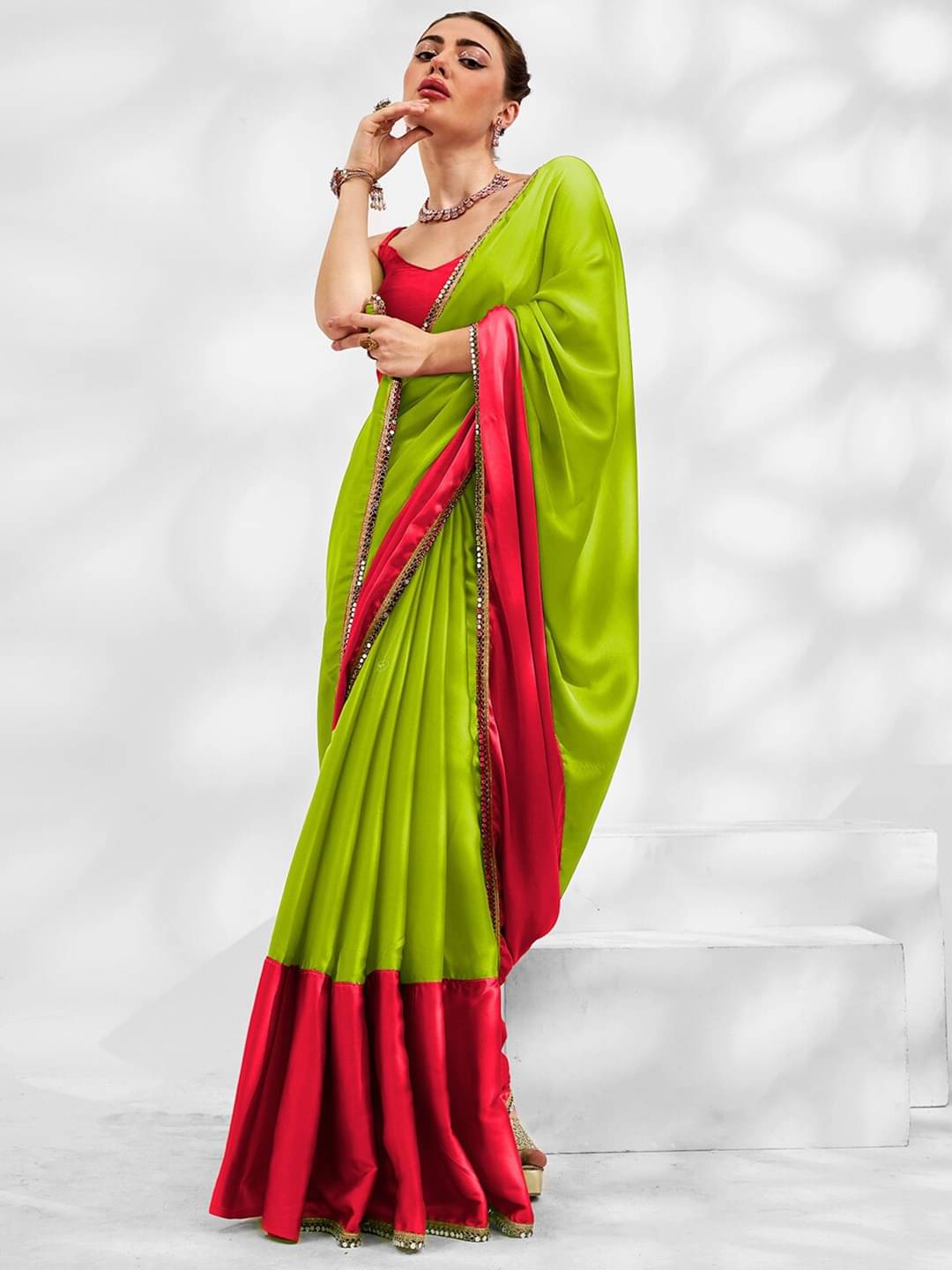 DIKONA DESIGNER Crepe Cut Outs Saree With Unstitched Blouse Piece ( Green ) DIKONA DESIGNER Crepe Cut Outs Saree With Unstitched Blouse Piece ( Green )