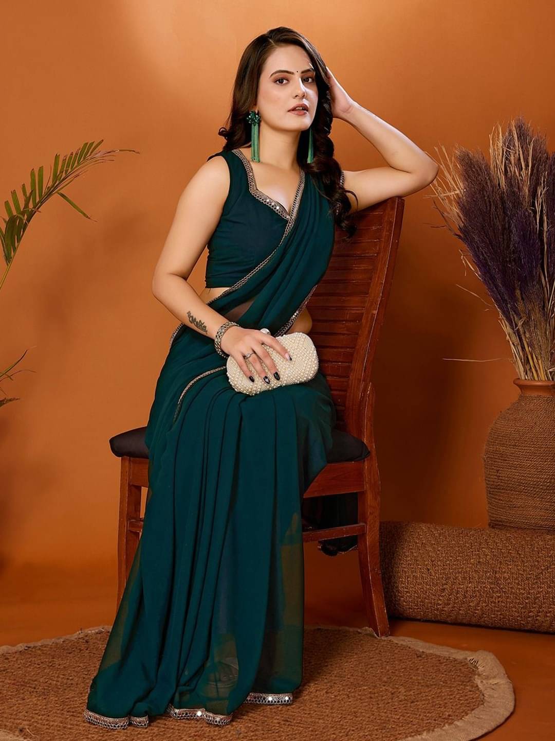 DIKONA DESIGNER Georgette Solid Saree With Unstitched Blouse Piece ( Teal ) DIKONA DESIGNER Georgette Solid Saree With Unstitched Blouse Piece ( Teal )