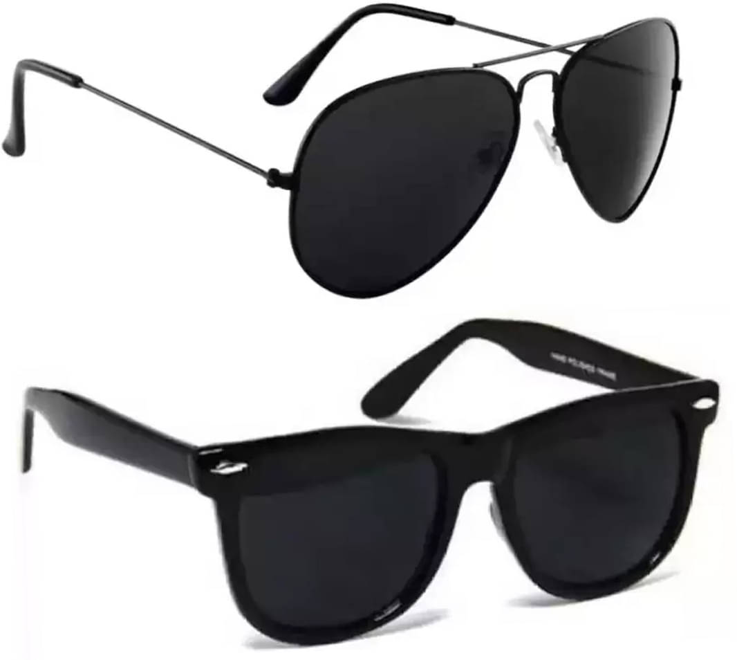     			Elligator Black Rectangular Sunglasses ( Pack of 2 )