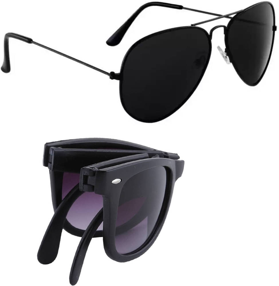     			Elligator Black Rectangular Sunglasses ( Pack of 2 )