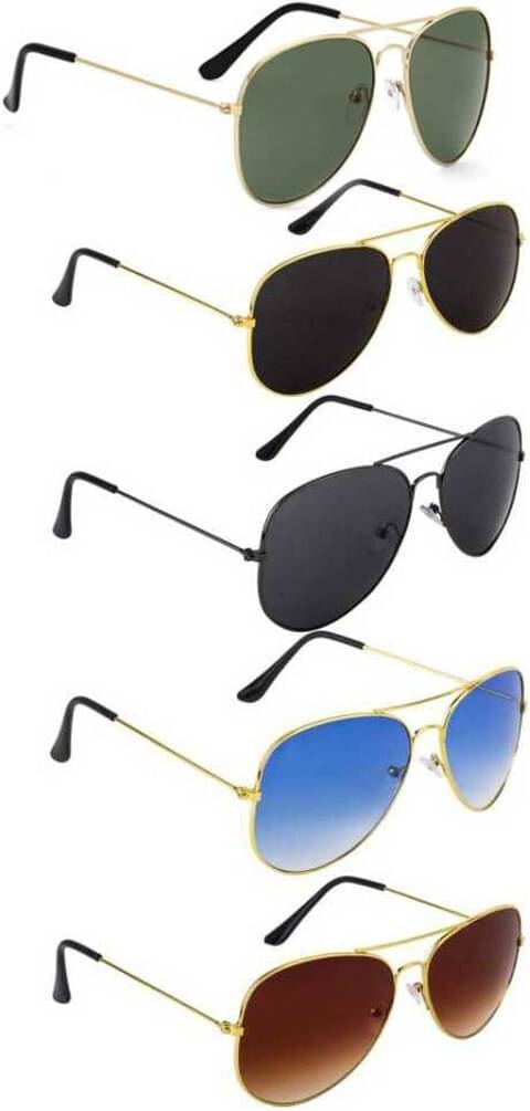     			Elligator Gold Oval Sunglasses ( Pack of 5 )
