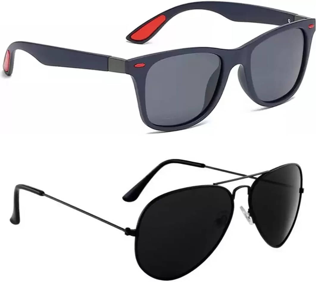     			Elligator Multicolor Rectangular Sunglasses ( Pack of 2 )
