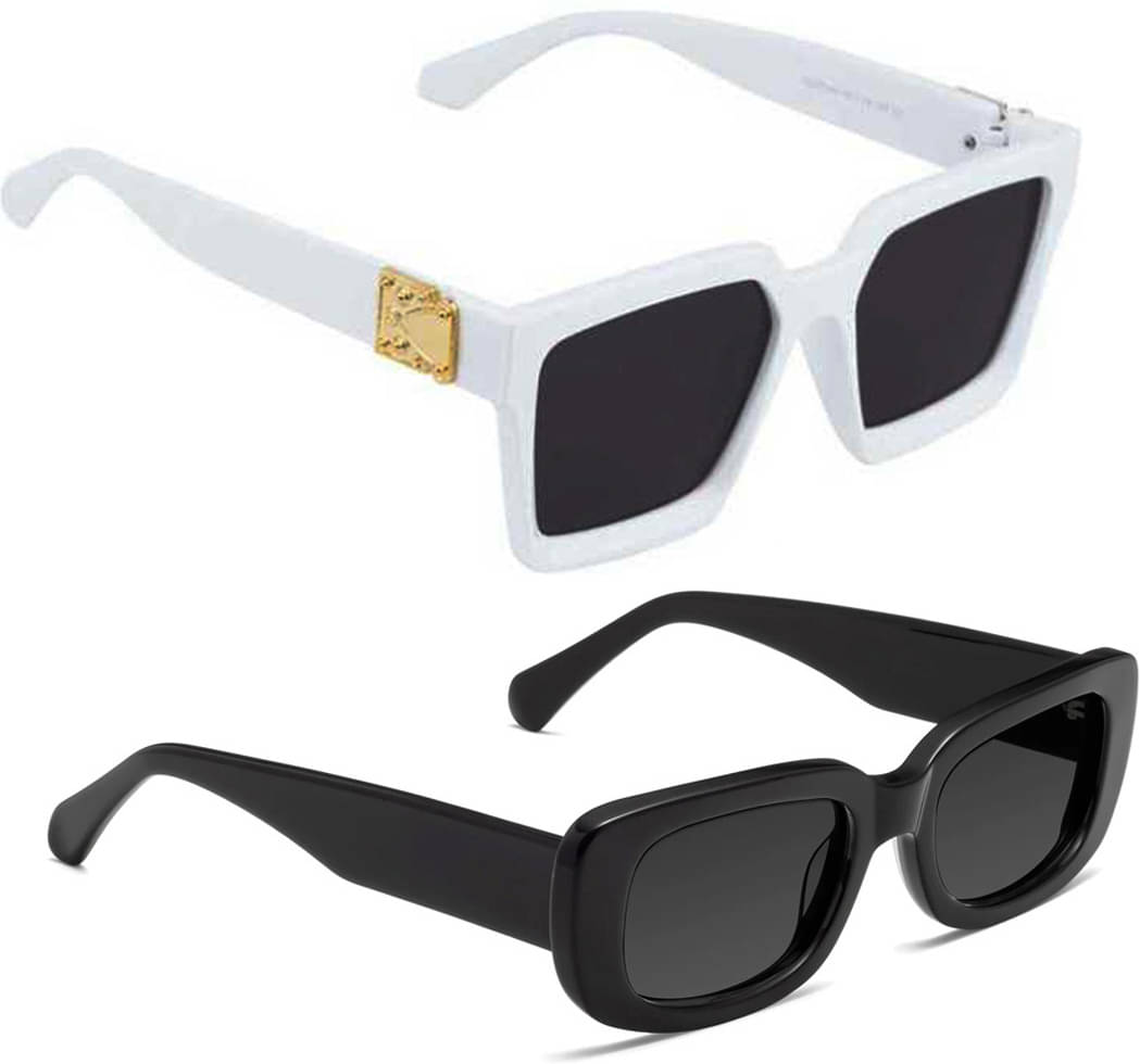     			Elligator Multicolor Square Sunglasses ( Pack of 2 )