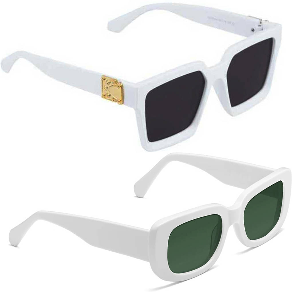     			Elligator White Rectangular Sunglasses ( Pack of 2 )