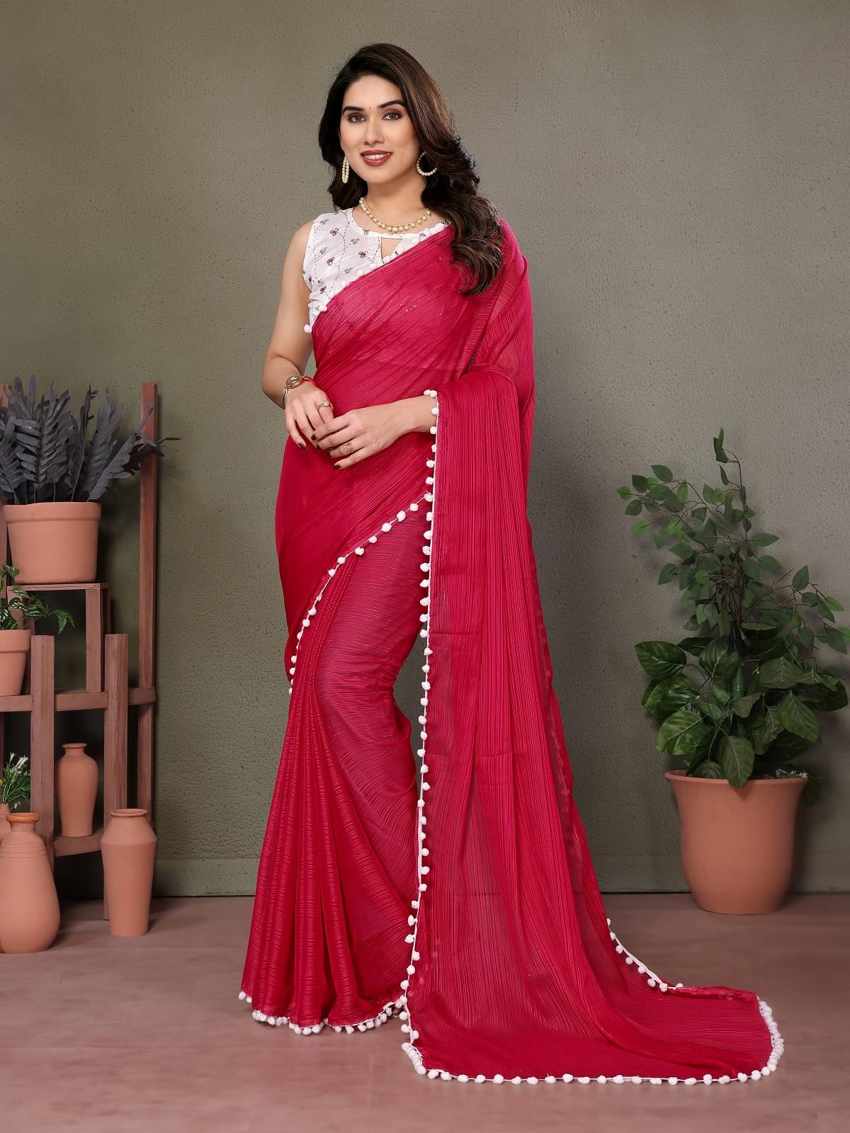 Gazal Fashions Polyester Embellished Saree With Unstitched Blouse Piece ( Red ) Gazal Fashions Polyester Embellished Saree With Unstitched Blouse Piece ( Red )