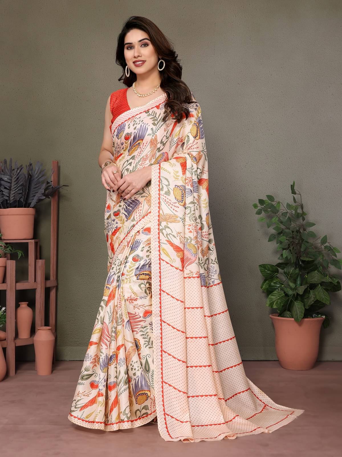 Gazal Fashions Cotton Silk Printed Saree With Unstitched Blouse Piece ( Cream )     			Gazal Fashions Cotton Silk Printed Saree With Unstitched Blouse Piece ( Cream )