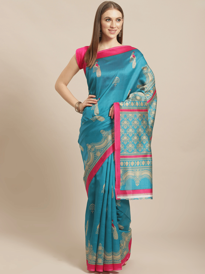 Grubstaker Art Silk Printed Saree With Unstitched Blouse Piece ( Green ) Grubstaker Art Silk Printed Saree With Unstitched Blouse Piece ( Green )