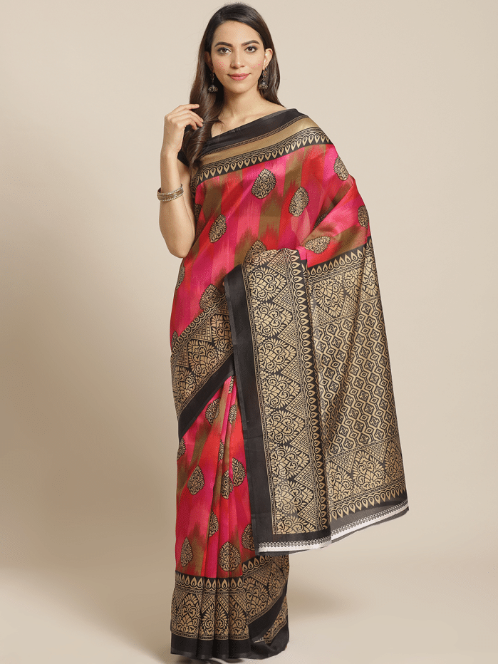 Grubstaker Art Silk Printed Saree With Unstitched Blouse Piece ( Pink ) Grubstaker Art Silk Printed Saree With Unstitched Blouse Piece ( Pink )