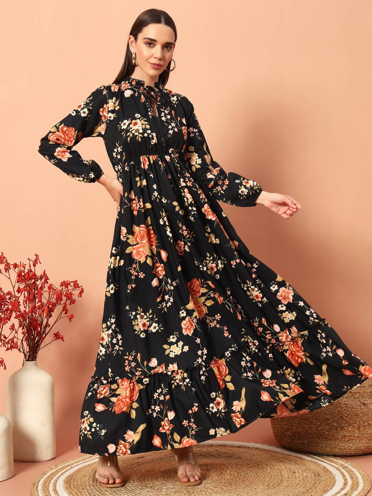     			JASH CREATION Women Polyester Printed Fit & Flare Dress ( Gold )