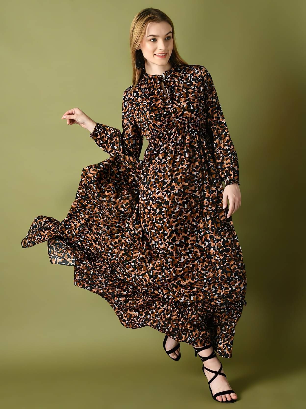 JASH CREATION Women Polyester Printed Fit & Flare Dress ( Black ) JASH CREATION Women Polyester Printed Fit & Flare Dress ( Black )