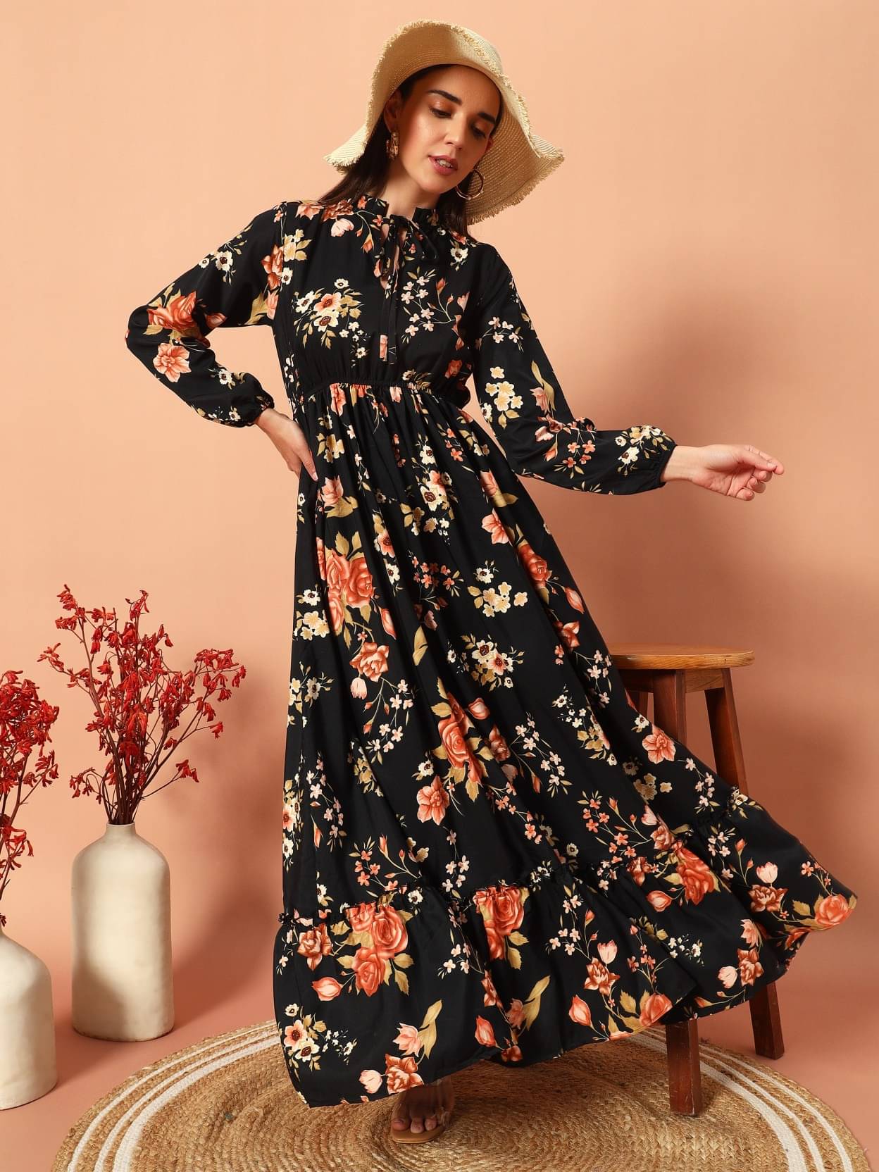 JASH CREATION Polyester Printed Full Length Women's Fit & Flare Dress - Gold ( Pack of 1 ) JASH CREATION Polyester Printed Full Length Women's Fit & Flare Dress - Gold ( Pack of 1 )